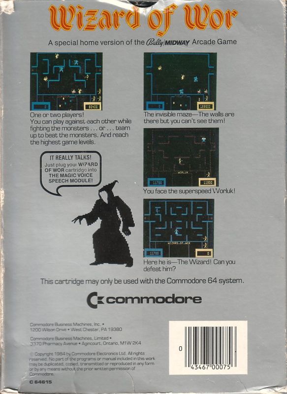 Back Cover for Wizard of Wor (Commodore 64)