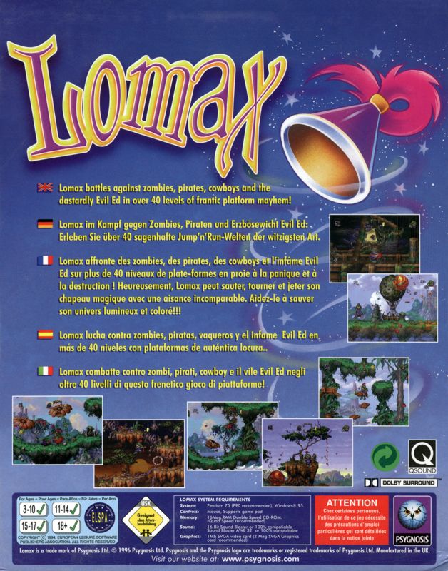 Back Cover for The Adventures of Lomax (Windows)