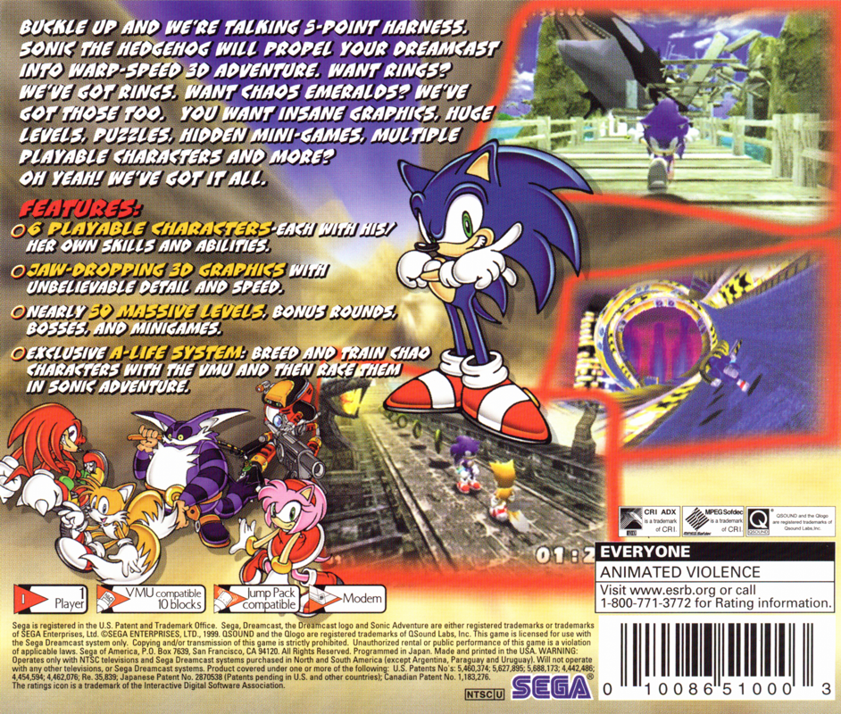 Back Cover for Sonic Adventure (Dreamcast)