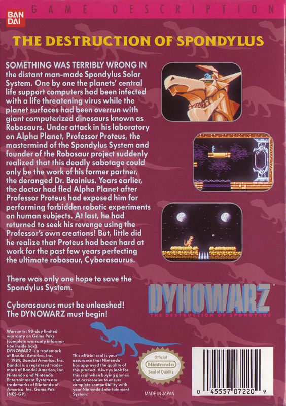Back Cover for Dynowarz: Destruction of Spondylus (NES)