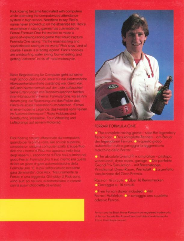Inside Cover for Ferrari Formula One (Commodore 64)