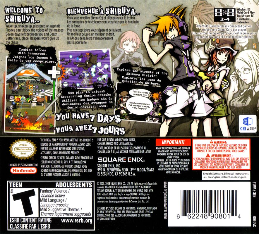 Back Cover for The World Ends with You (Nintendo DS)