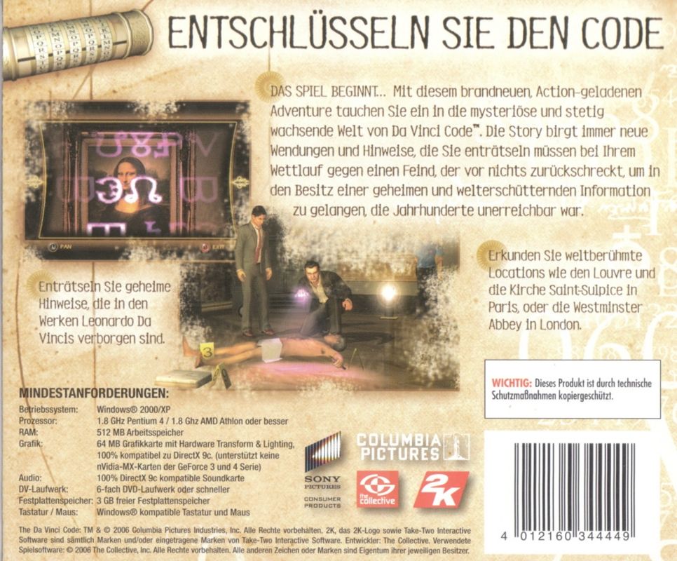 Back Cover for The Da Vinci Code (Windows) (Software Pyramide release)