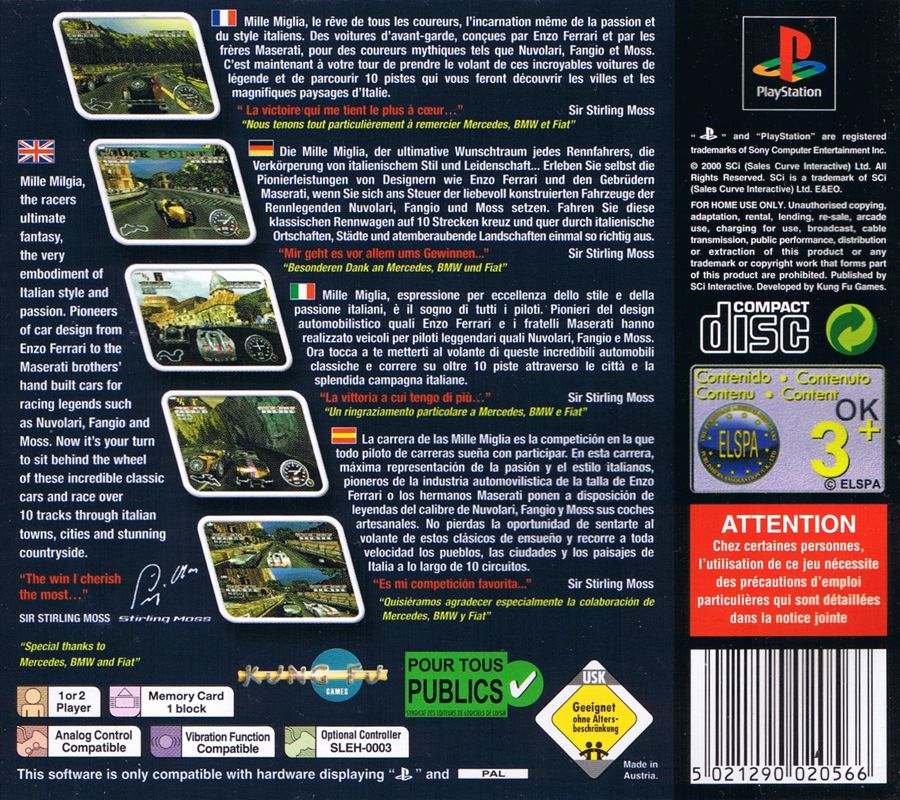 Back Cover for Mille Miglia (PlayStation)