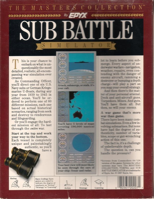 Back Cover for Sub Battle Simulator (Commodore 64)