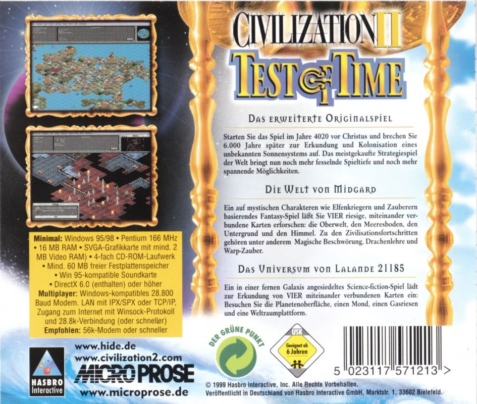 Back Cover for Civilization II: Test of Time (Windows) (Re-release)
