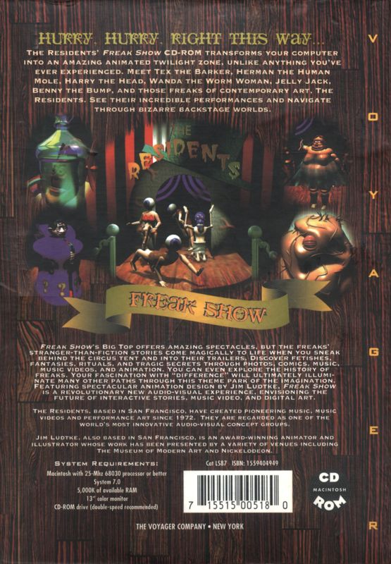 Back Cover for The Residents: Freak Show (Macintosh)