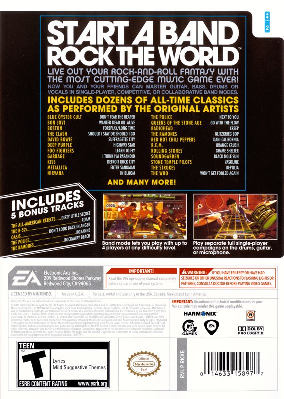 Back Cover for Rock Band (Wii)