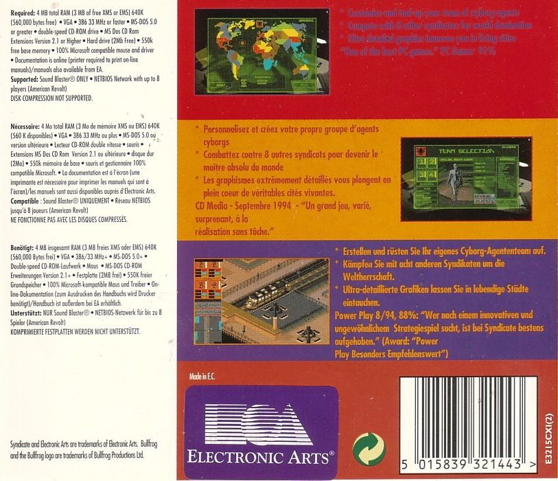 Back Cover for Syndicate (DOS) (EA Classics release)