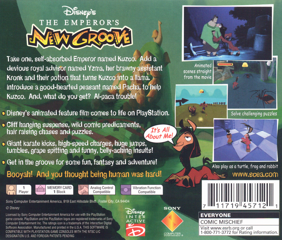 Back Cover for Disney's The Emperor's New Groove (PlayStation)