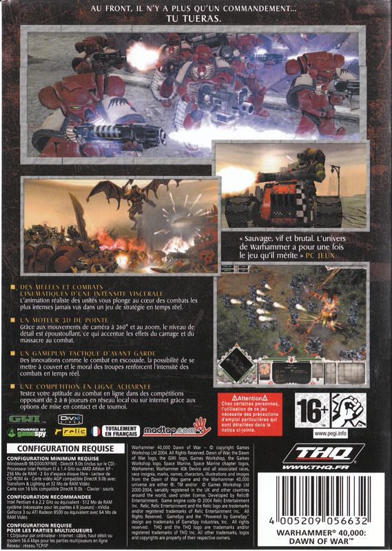 Back Cover for Warhammer 40,000: Dawn of War (Windows)