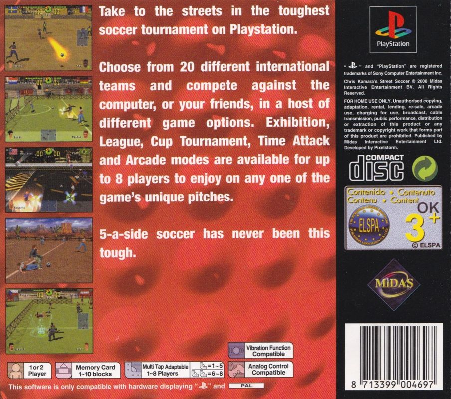 Back Cover for Chris Kamara's Street Soccer (PlayStation) (Pocket Price release)