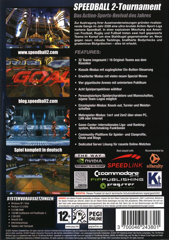 Back Cover for Speedball 2: Tournament (Windows)