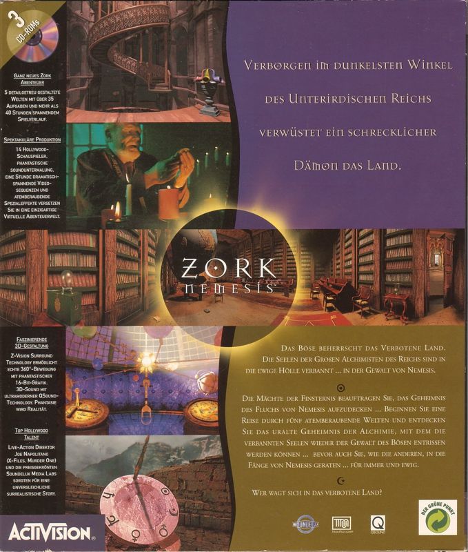 Back Cover for Zork Nemesis: The Forbidden Lands (DOS and Windows) (Soft Price release)