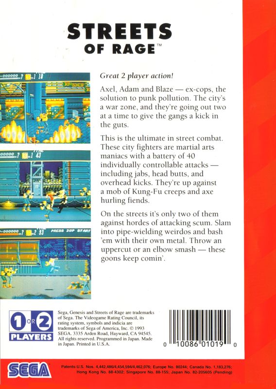 Back Cover for Streets of Rage (Genesis) (Sega Classics release)