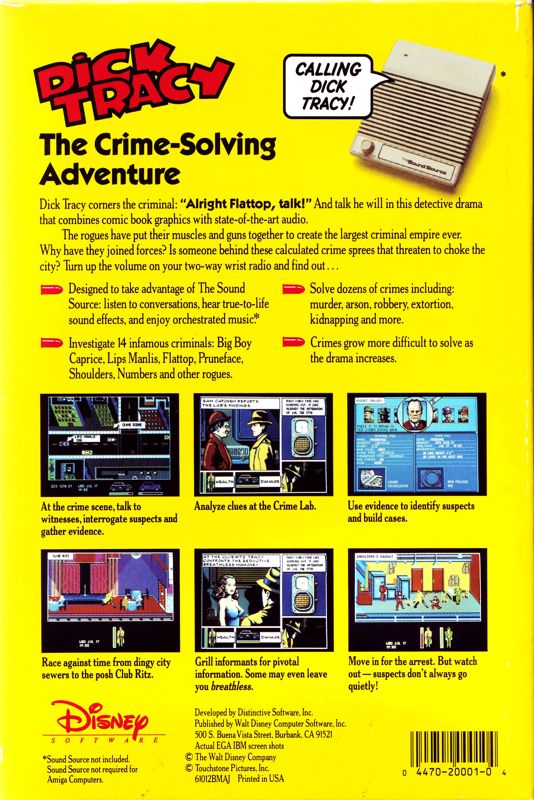 Back Cover for Dick Tracy: The Crime-Solving Adventure (DOS)