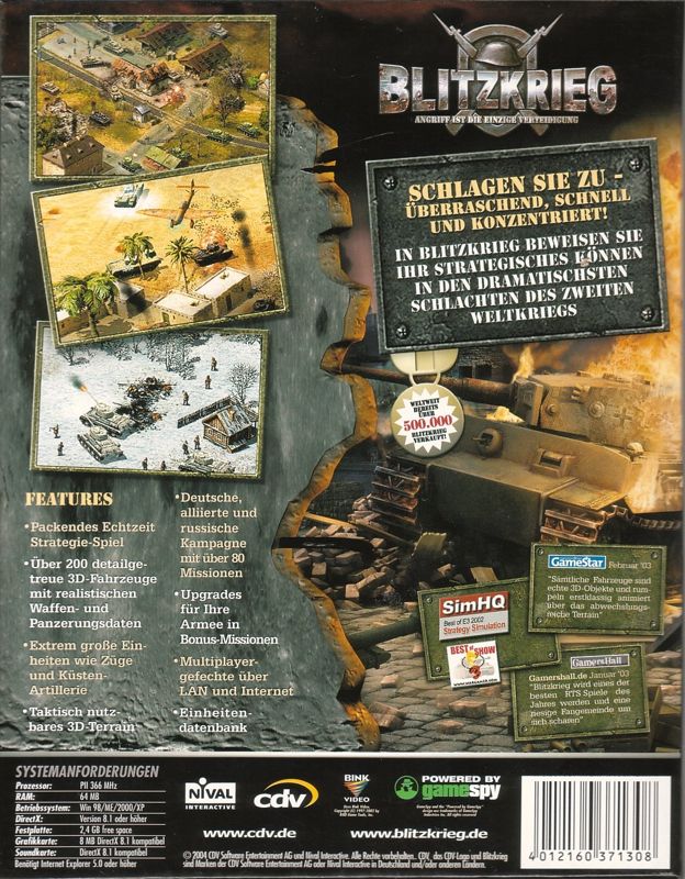 Back Cover for Blitzkrieg (Windows) (Re-Release)