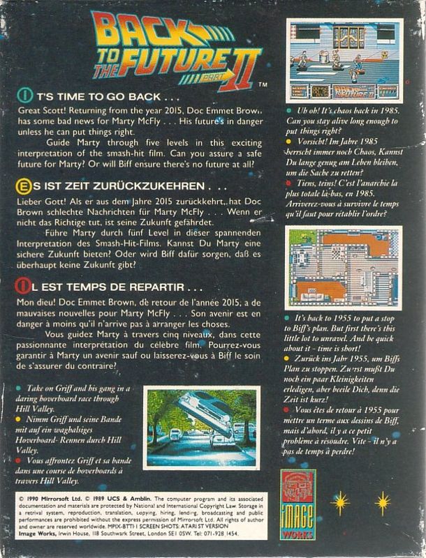 Back Cover for Back to the Future Part II (Commodore 64) (Cassette tape release)