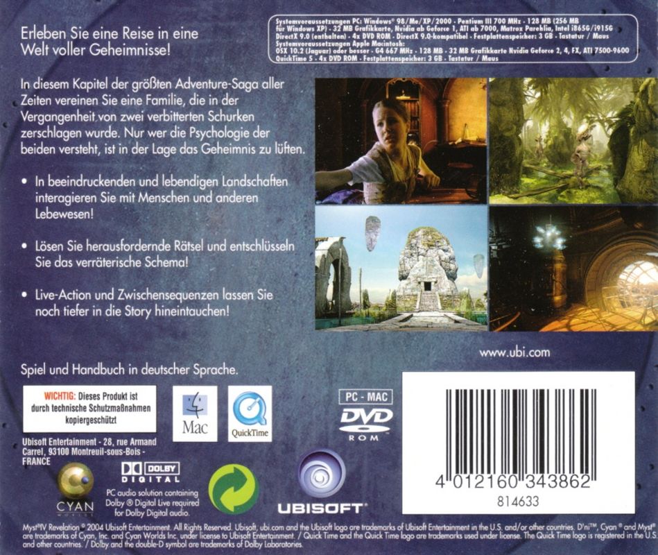 Back Cover for Myst IV: Revelation (Macintosh and Windows) (Software Pyramide release)