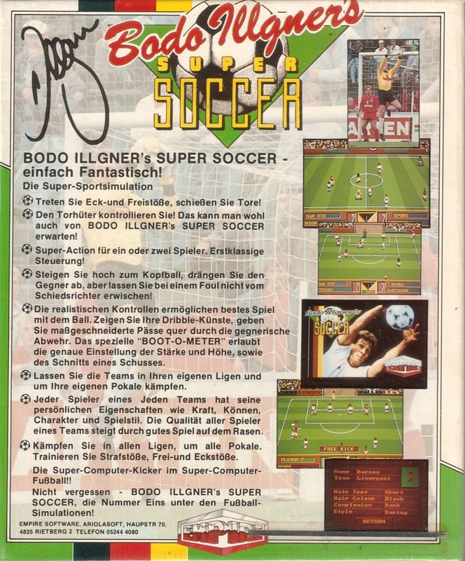 Back Cover for Gazza's Super Soccer (Commodore 64)