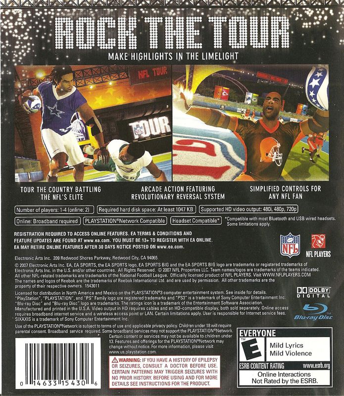 Back Cover for NFL Tour (PlayStation 3)