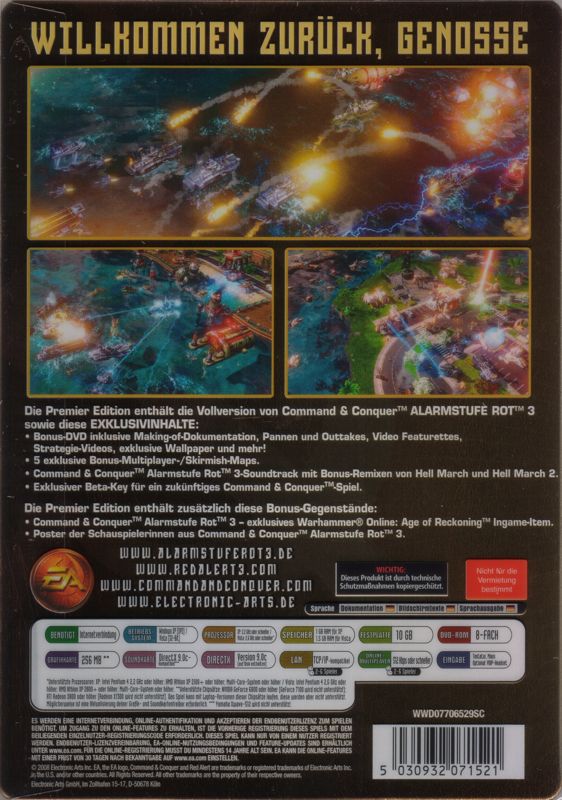 Back Cover for Command & Conquer: Red Alert 3 (Premier Edition) (Windows): Transparent