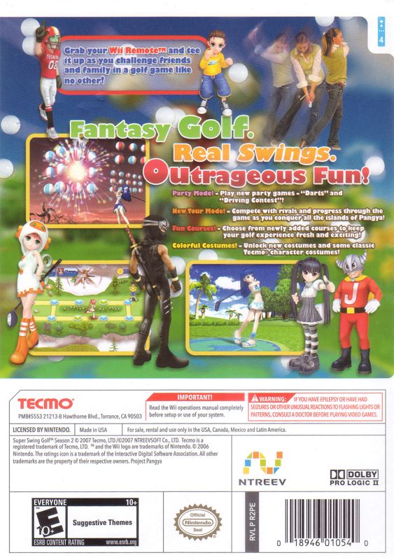 Back Cover for Super Swing Golf Season 2 (Wii)