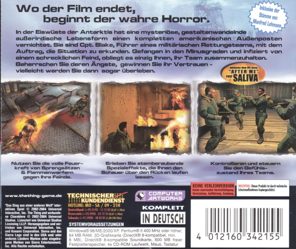 Back Cover for The Thing (Windows) (Software Pyramide release)