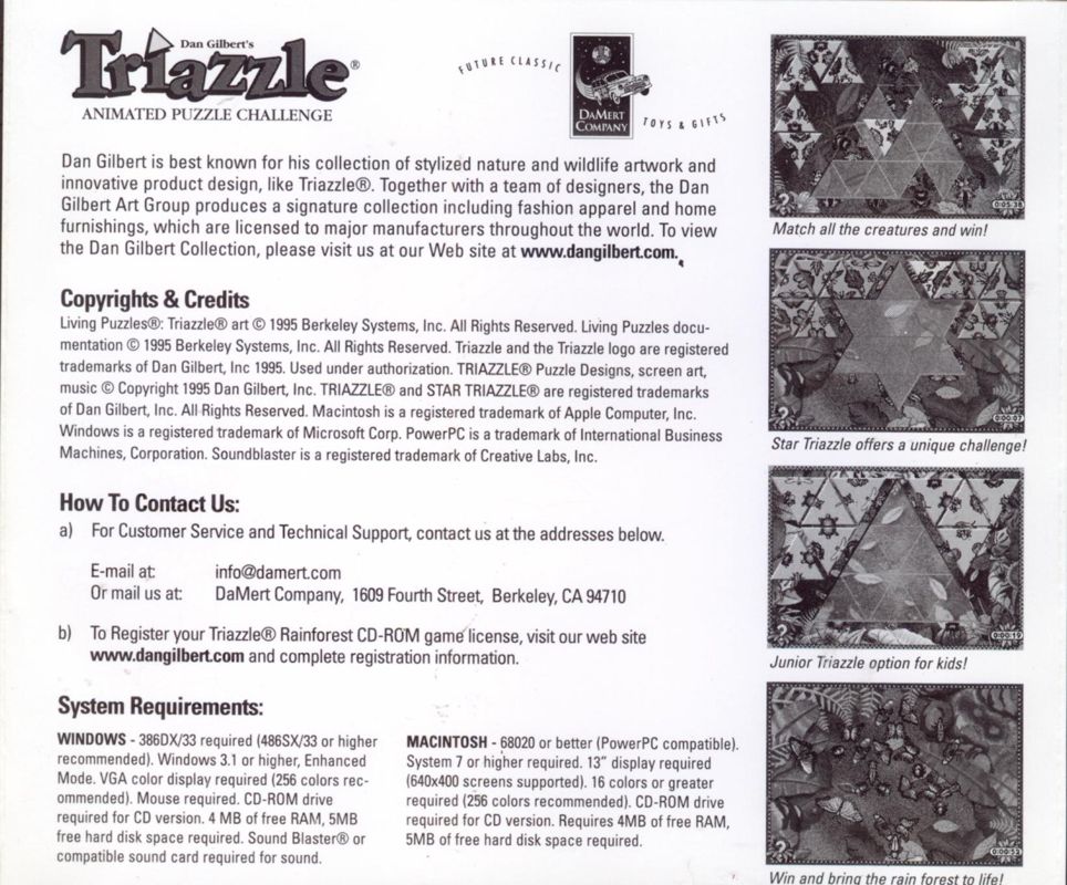 Other for Living Puzzles: Triazzle (Macintosh and Windows 3.x): Jewel Case - Back