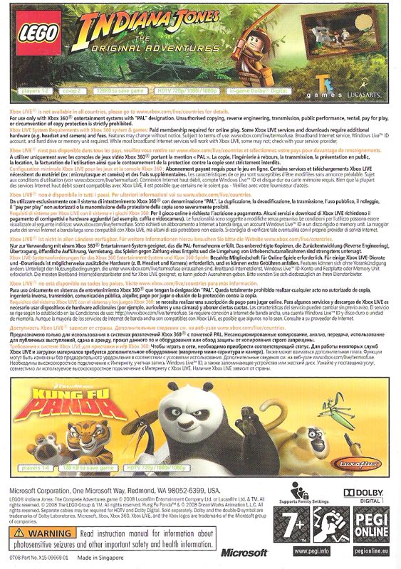 Back Cover for LEGO Indiana Jones: The Original Adventures / Kung Fu Panda (Xbox 360)