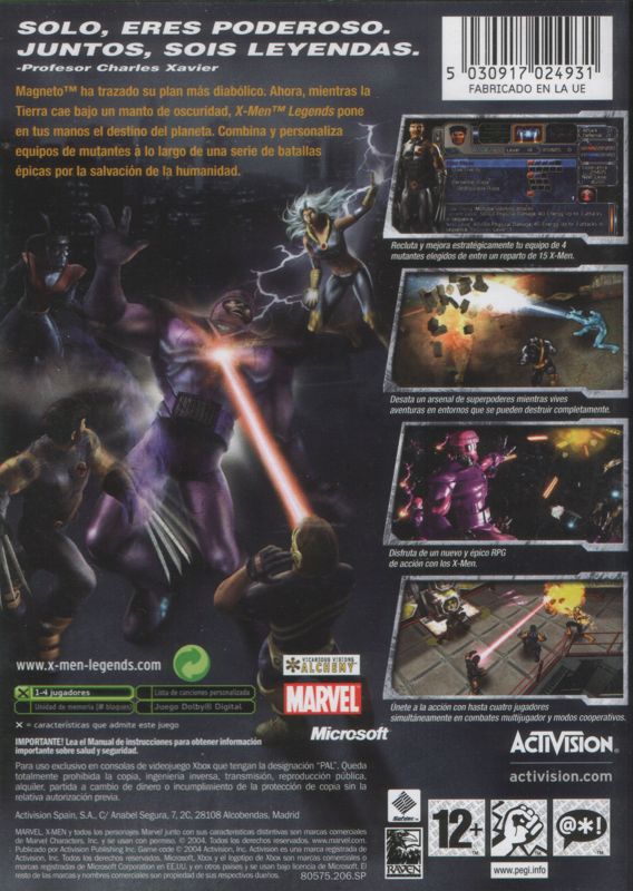 Back Cover for X-Men: Legends (Xbox)