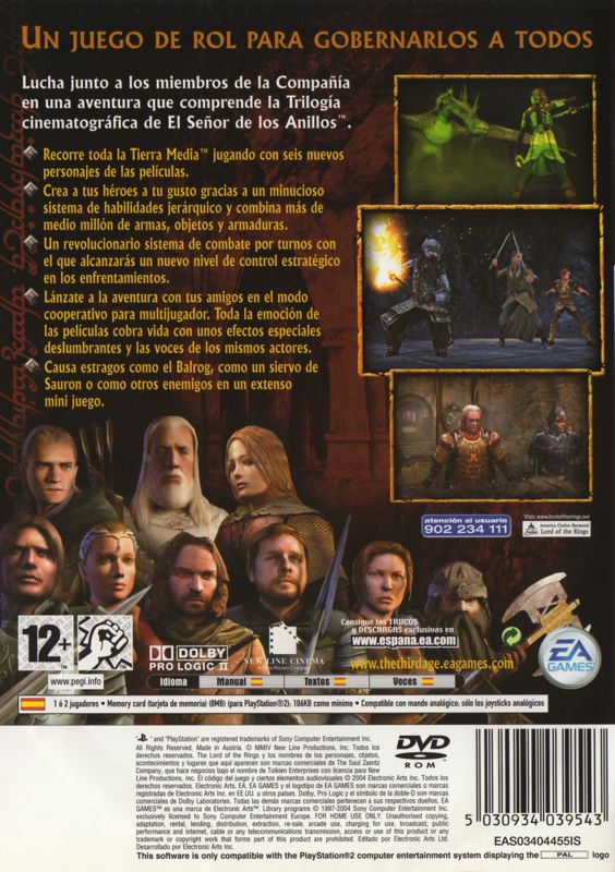Back Cover for The Lord of the Rings: The Third Age (PlayStation 2)