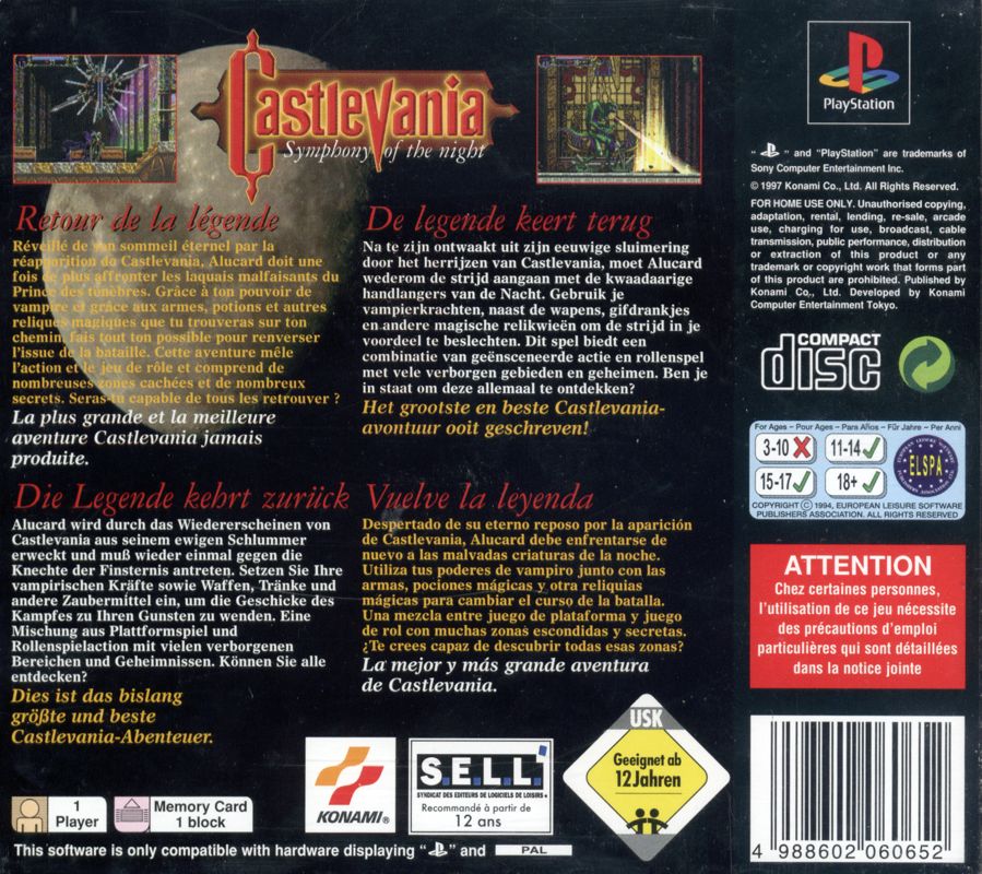 Back Cover for Castlevania: Symphony of the Night (PlayStation)