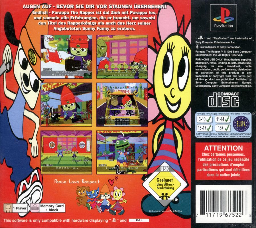 Back Cover for PaRappa the Rapper (PlayStation)