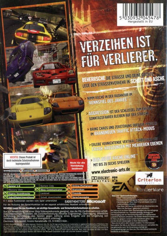 Back Cover for Burnout: Revenge (Xbox)