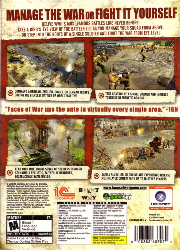 Back Cover for Faces of War (Windows)