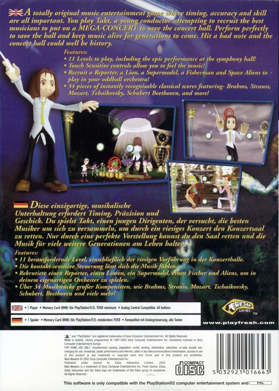 Back Cover for Mad Maestro! (PlayStation 2)