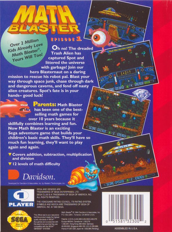 Back Cover for Math Blaster: Episode One - In Search of Spot (Genesis)