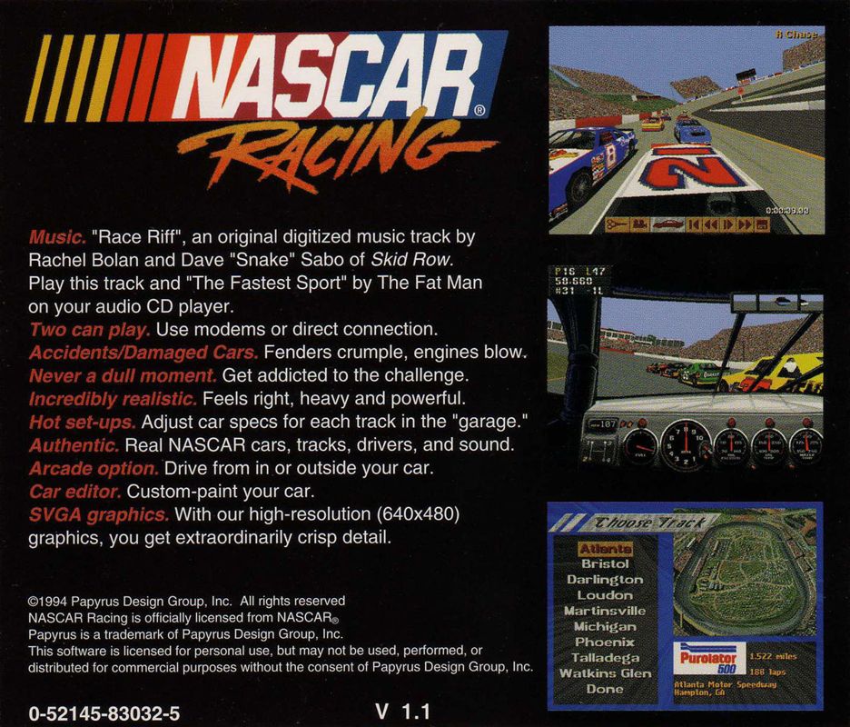 Other for NASCAR Racing (DOS): Jewel Case - Back