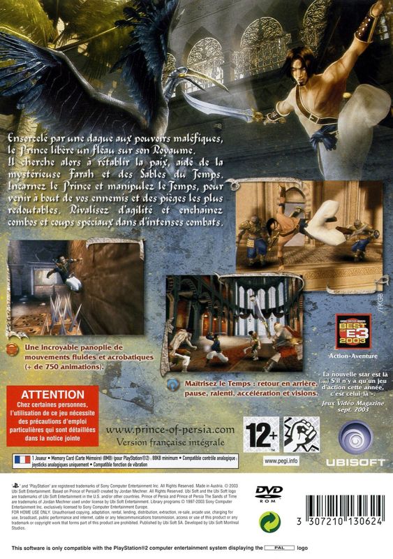 Back Cover for Prince of Persia: The Sands of Time (PlayStation 2)