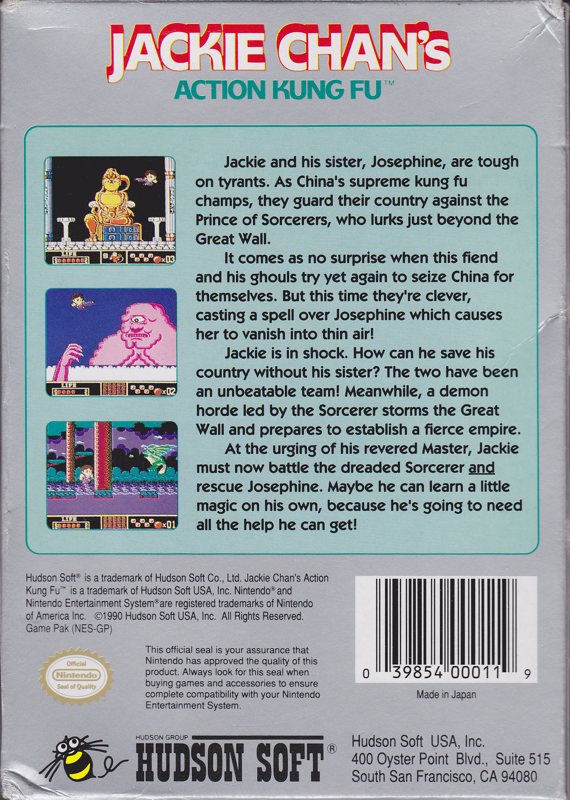 Back Cover for Jackie Chan's Action Kung Fu (NES)