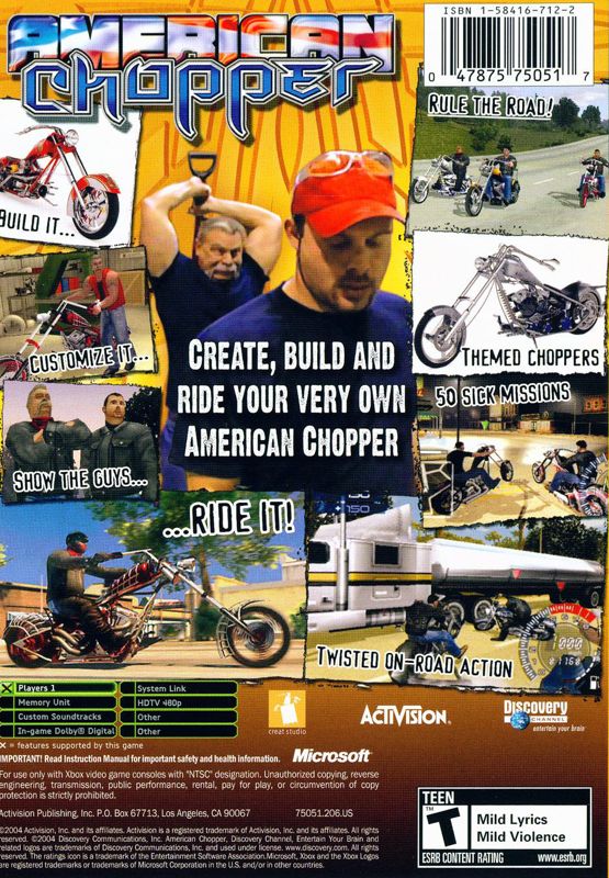 Back Cover for American Chopper (Xbox)