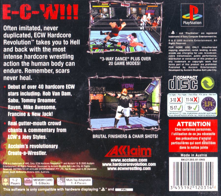 Back Cover for ECW Hardcore Revolution (PlayStation)