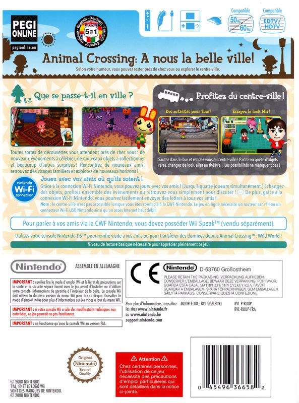 Back Cover for Animal Crossing: City Folk (Wii)