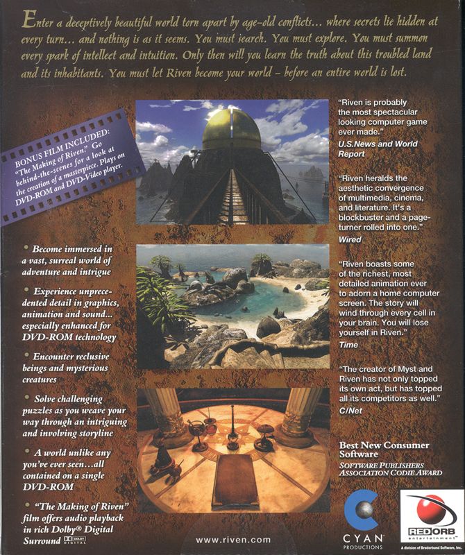 Back Cover for Riven: The Sequel to Myst (Macintosh and Windows) (DVD Version)