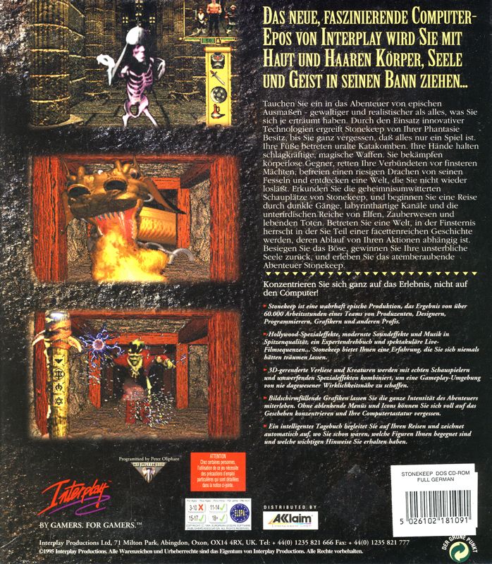 Back Cover for Stonekeep (DOS)