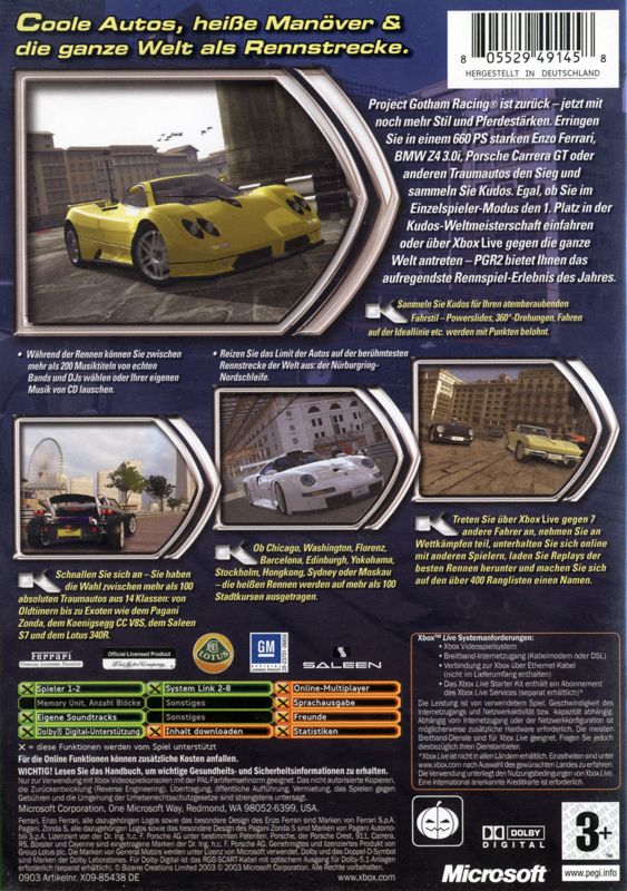 Back Cover for Project Gotham Racing 2 (Xbox)