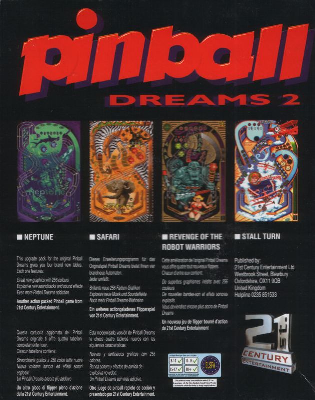 Back Cover for Pinball Dreams II (DOS)