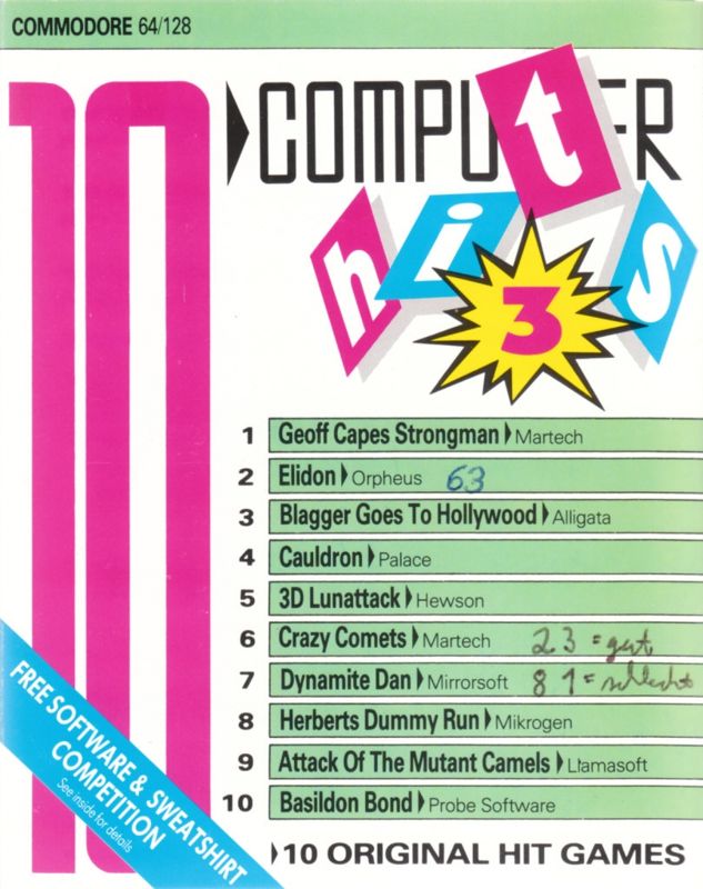 Front Cover for 10 Computer Hits 3 (Commodore 64)