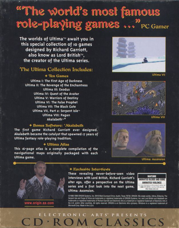 Back Cover for Ultima Collection (DOS) (EA CD-ROM Classics Release)